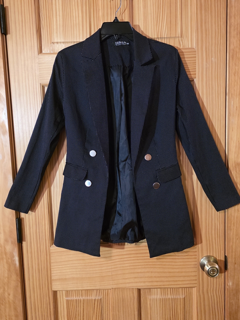 Jessica Navy Blazer with White Microdot Pattern